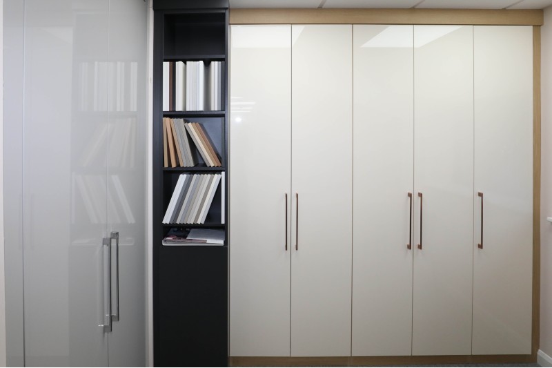 office storage cupboards with a gloss finish and shelving